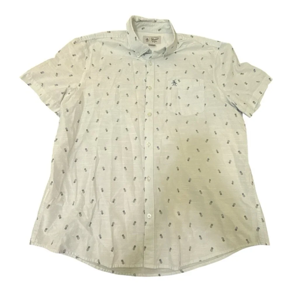 Penguin Munsingwear Shirt Mens XL Pineapple Short Sleeve Button Up Pocket